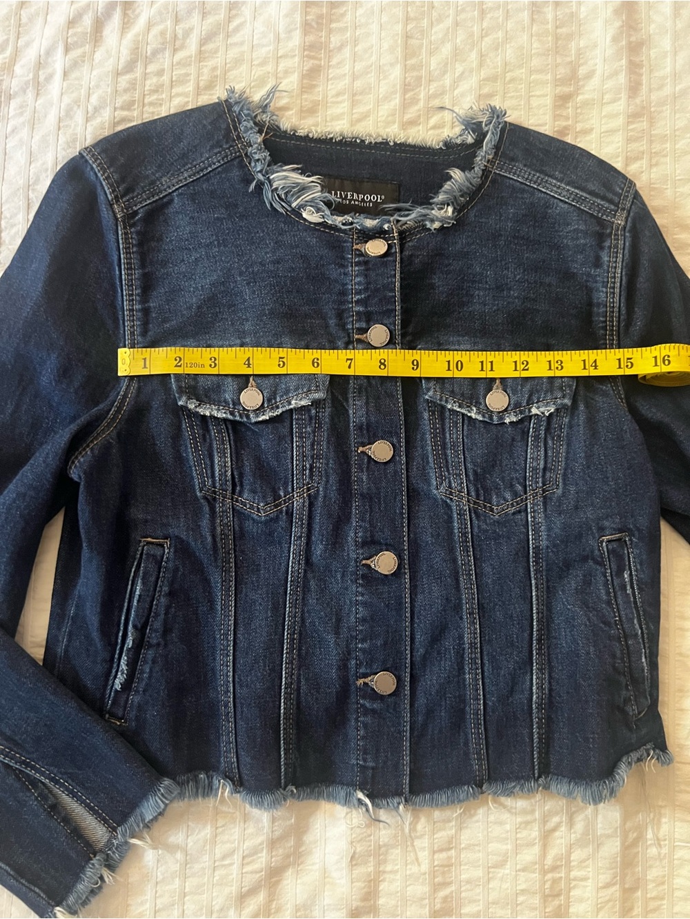 Liverpool Dark Blue Frayed Hem Denim Jacket - Picture 6 of 8